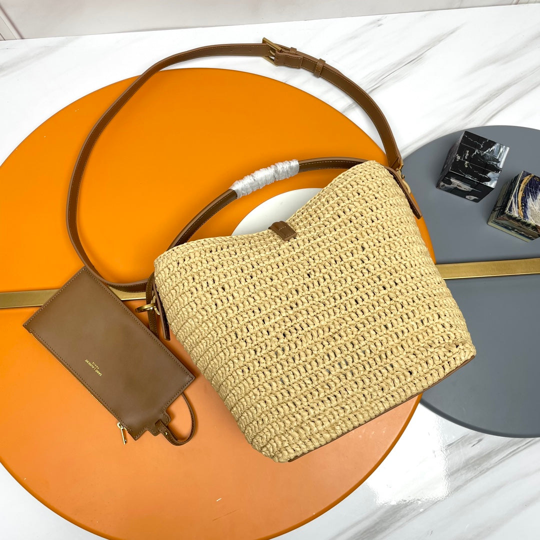 YSL LE 37 20CM BEIGE RAFFIA BUCKET BAG mysite