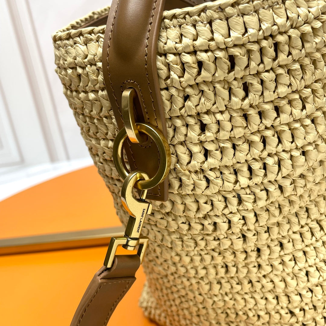 YSL LE 37 20CM BEIGE RAFFIA BUCKET BAG mysite