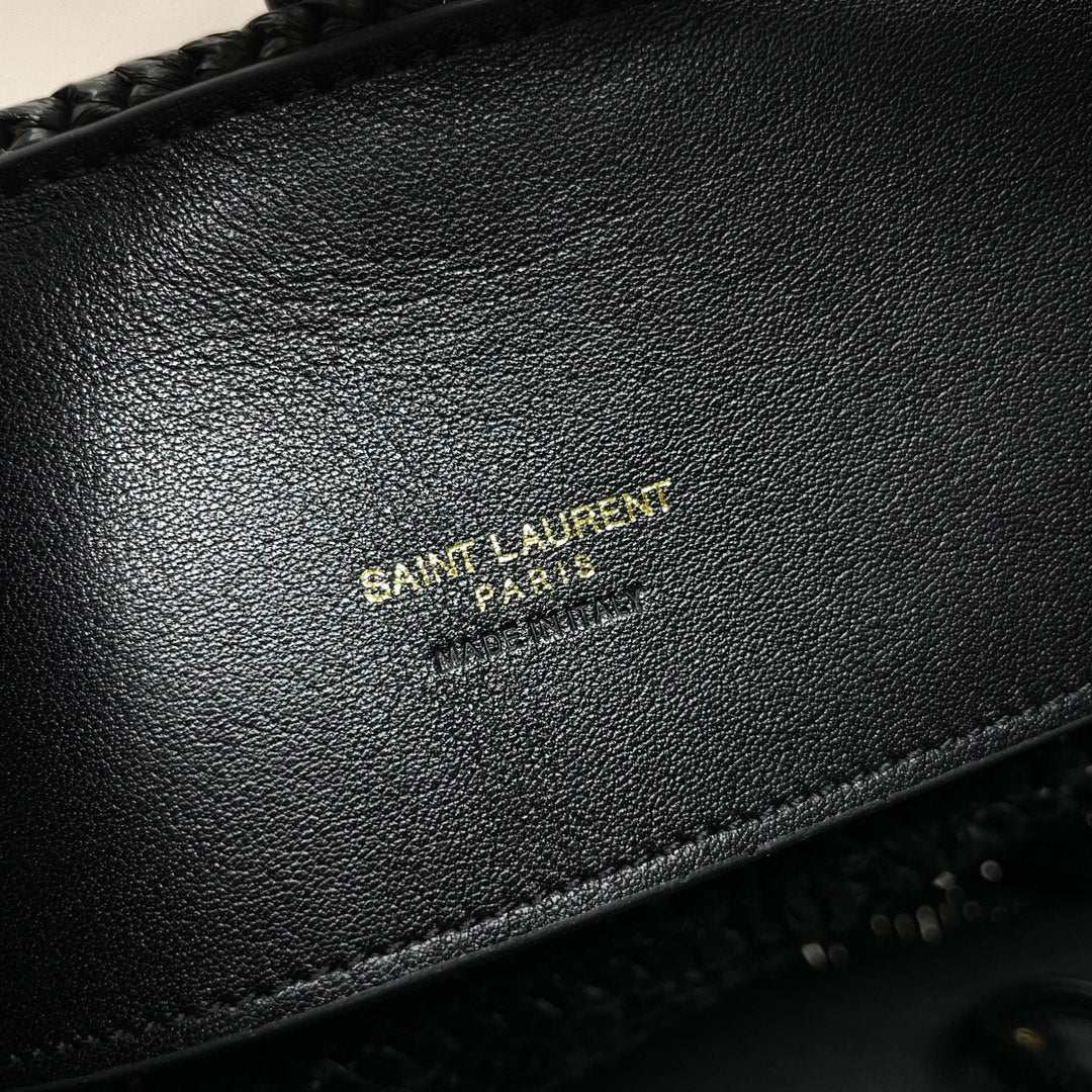 YSL LE 37 20CM BLACK RAFFIA BUCKET BAG mysite