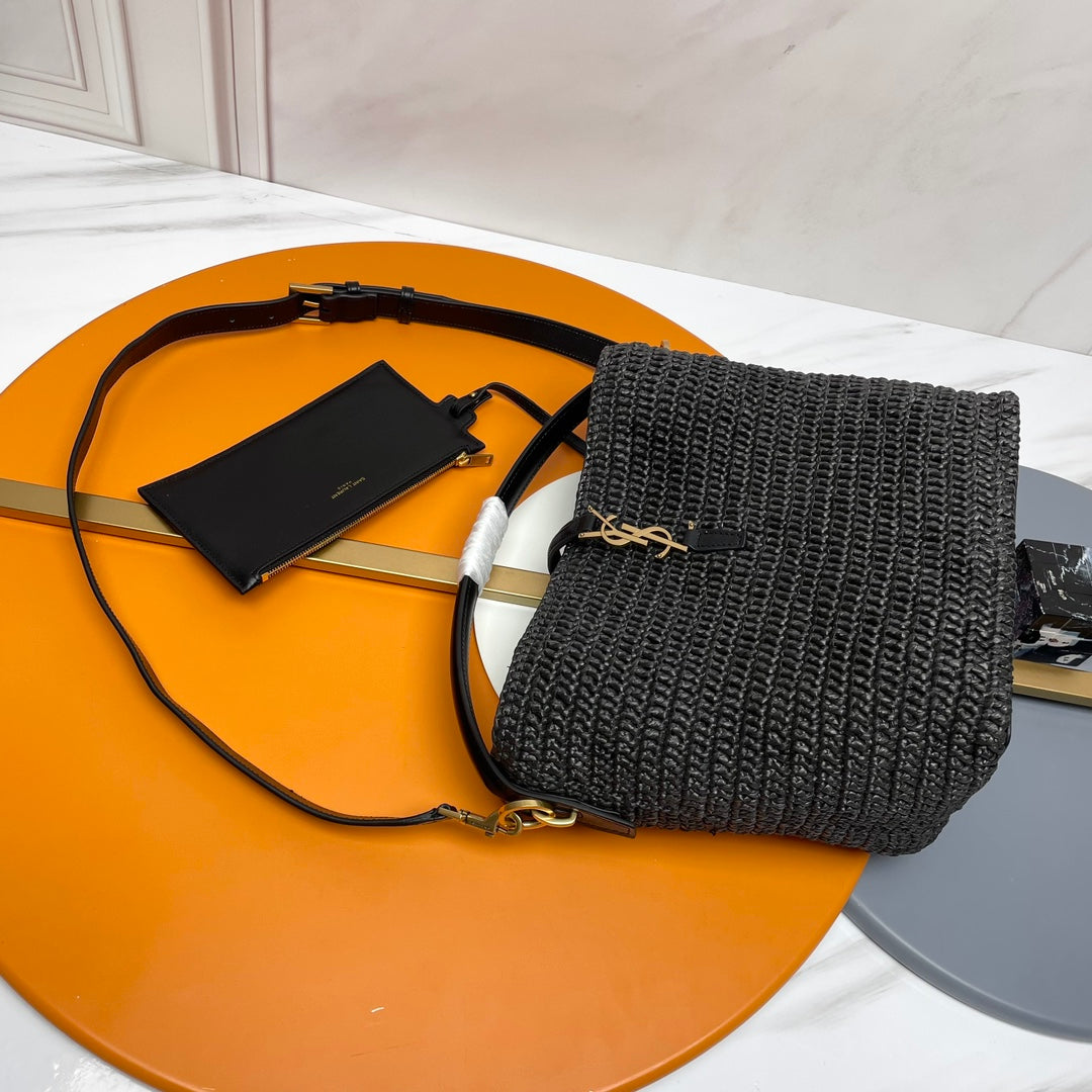 YSL LE 37 20CM BLACK RAFFIA BUCKET BAG mysite