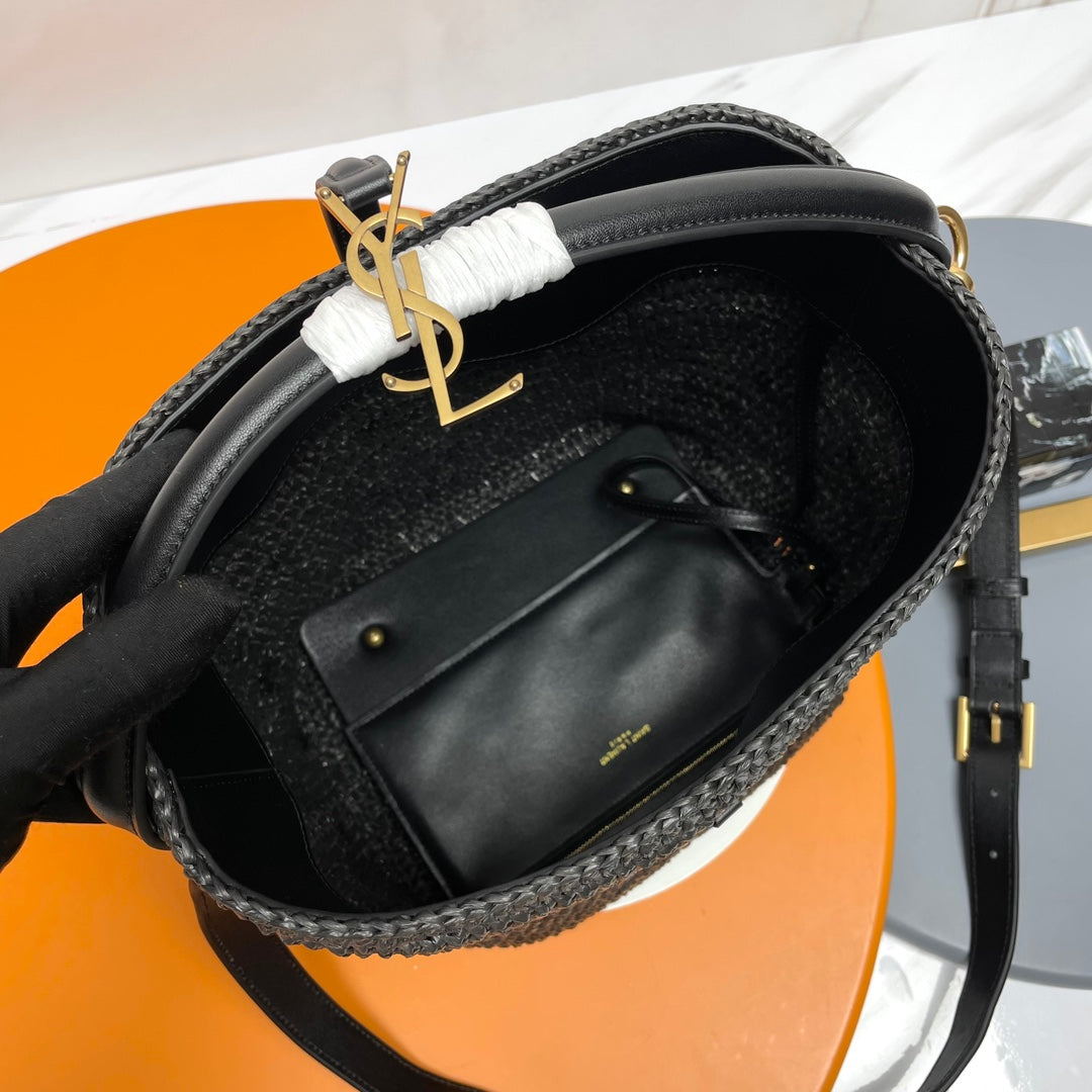 YSL LE 37 20CM BLACK RAFFIA BUCKET BAG mysite