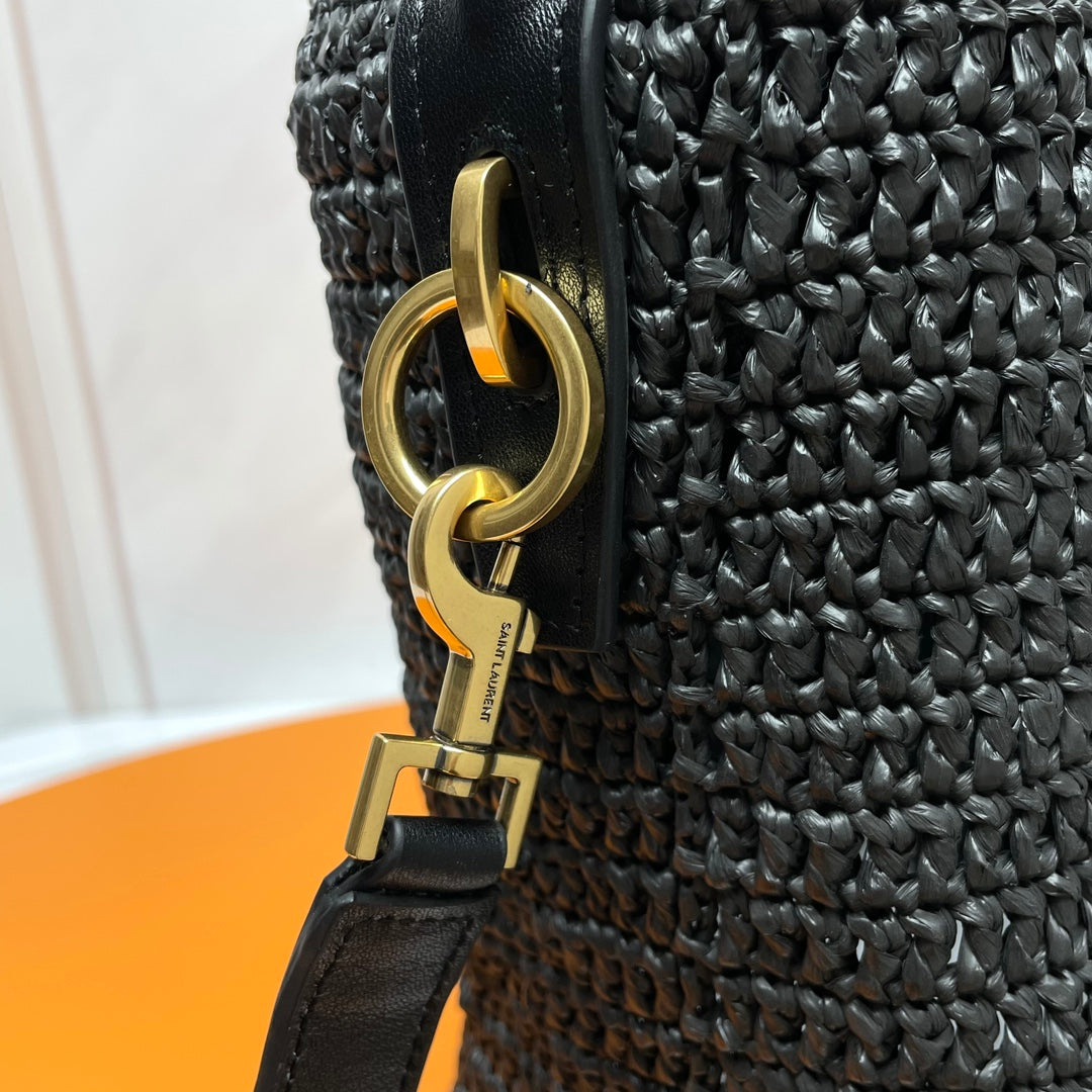 YSL LE 37 20CM BLACK RAFFIA BUCKET BAG mysite