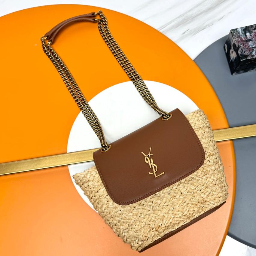 YSL SMALL 23CM MANON BEIGE RAFFIA TAN CALFSKIN mysite