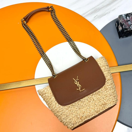 YSL SMALL 23CM MANON BEIGE RAFFIA TAN CALFSKIN mysite