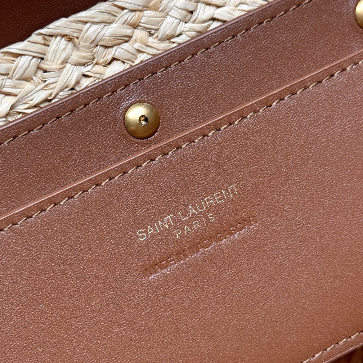 YSL SMALL 23CM MANON BEIGE RAFFIA TAN CALFSKIN mysite