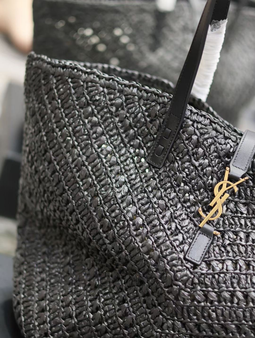 YSL MEDIUM 44CM PANIER BLACK RAFFIA TOTE BAG mysite
