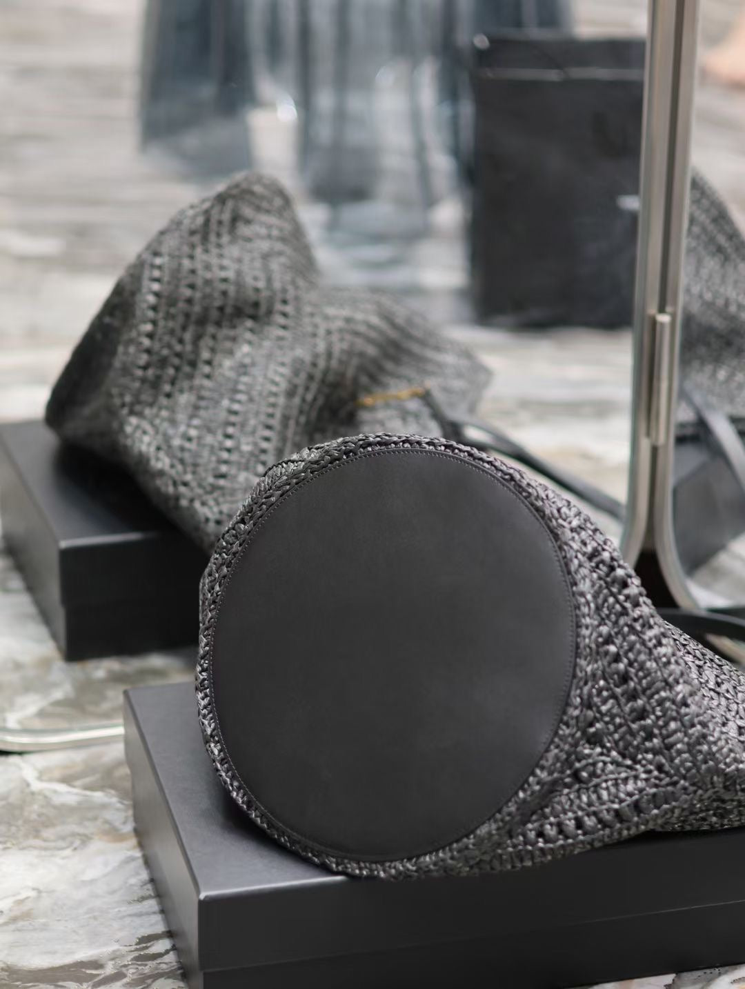 YSL MEDIUM 44CM PANIER BLACK RAFFIA TOTE BAG mysite