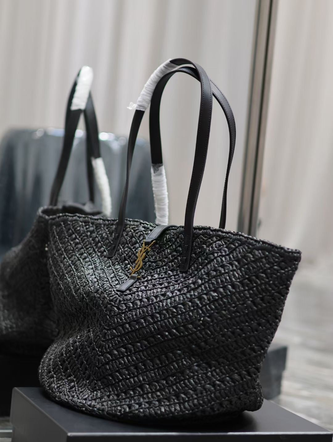 YSL MEDIUM 44CM PANIER BLACK RAFFIA TOTE BAG mysite