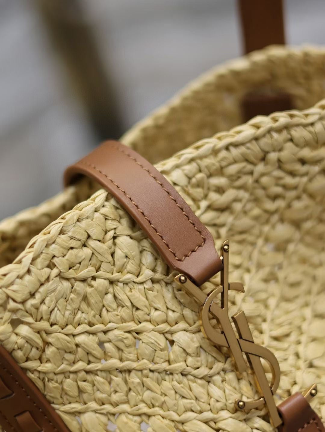 YSL MEDIUM 44CM PANIER BEIGE RAFFIA TOTE BAG mysite