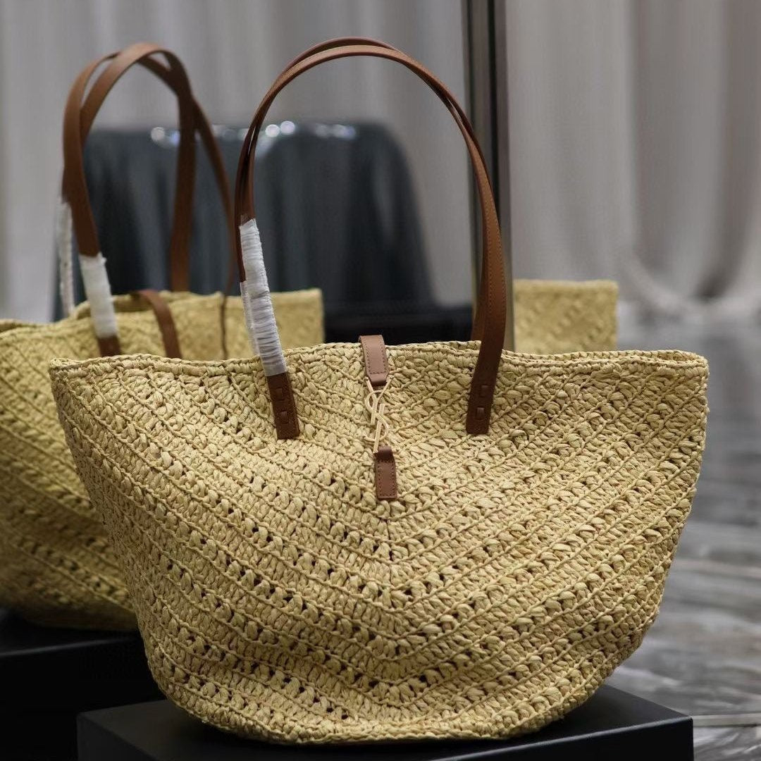 YSL MEDIUM 44CM PANIER BEIGE RAFFIA TOTE BAG mysite