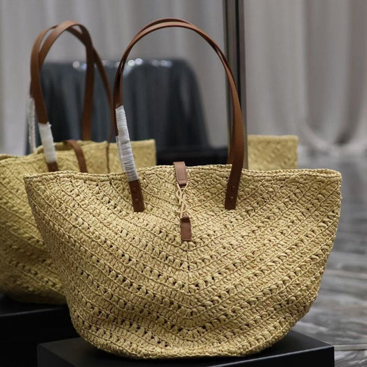 YSL MEDIUM 44CM PANIER BEIGE RAFFIA TOTE BAG mysite