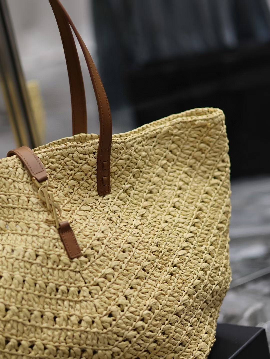 YSL MEDIUM 44CM PANIER BEIGE RAFFIA TOTE BAG mysite