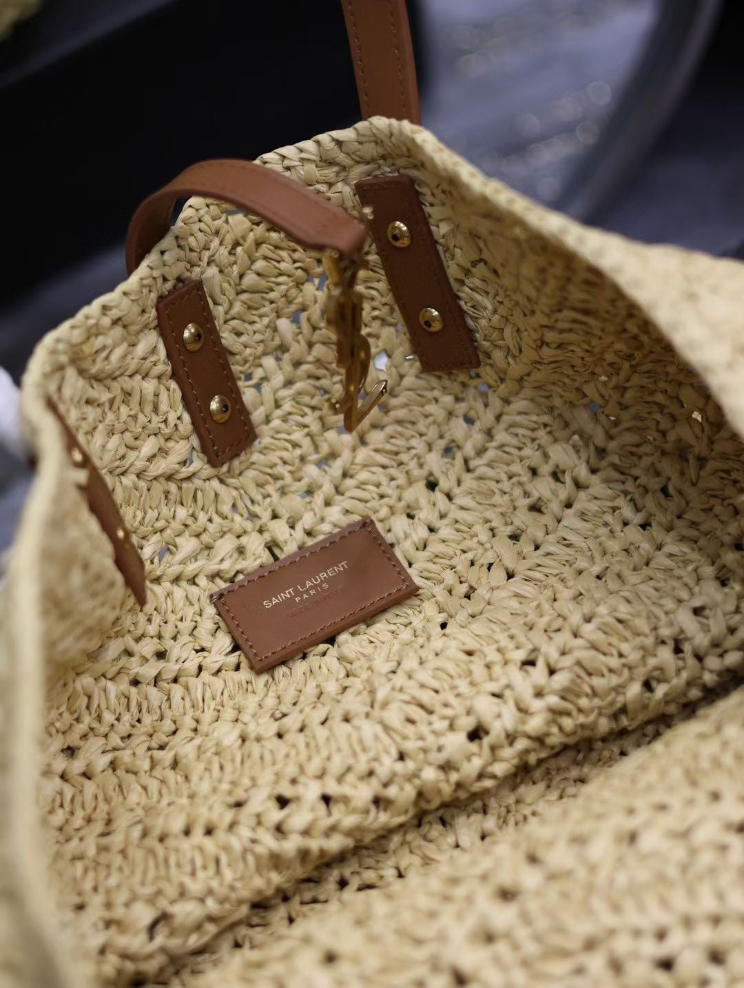 YSL MEDIUM 44CM PANIER BEIGE RAFFIA TOTE BAG mysite