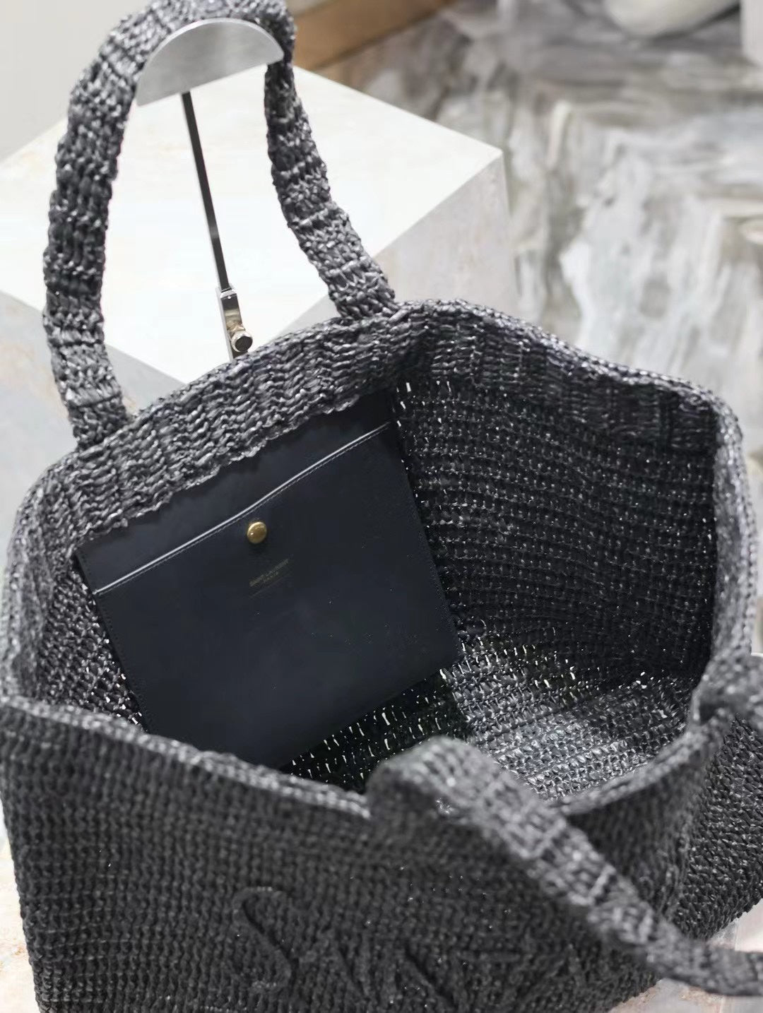 YSL TOTE BAG 50CM BLACK RAFFIA mysite
