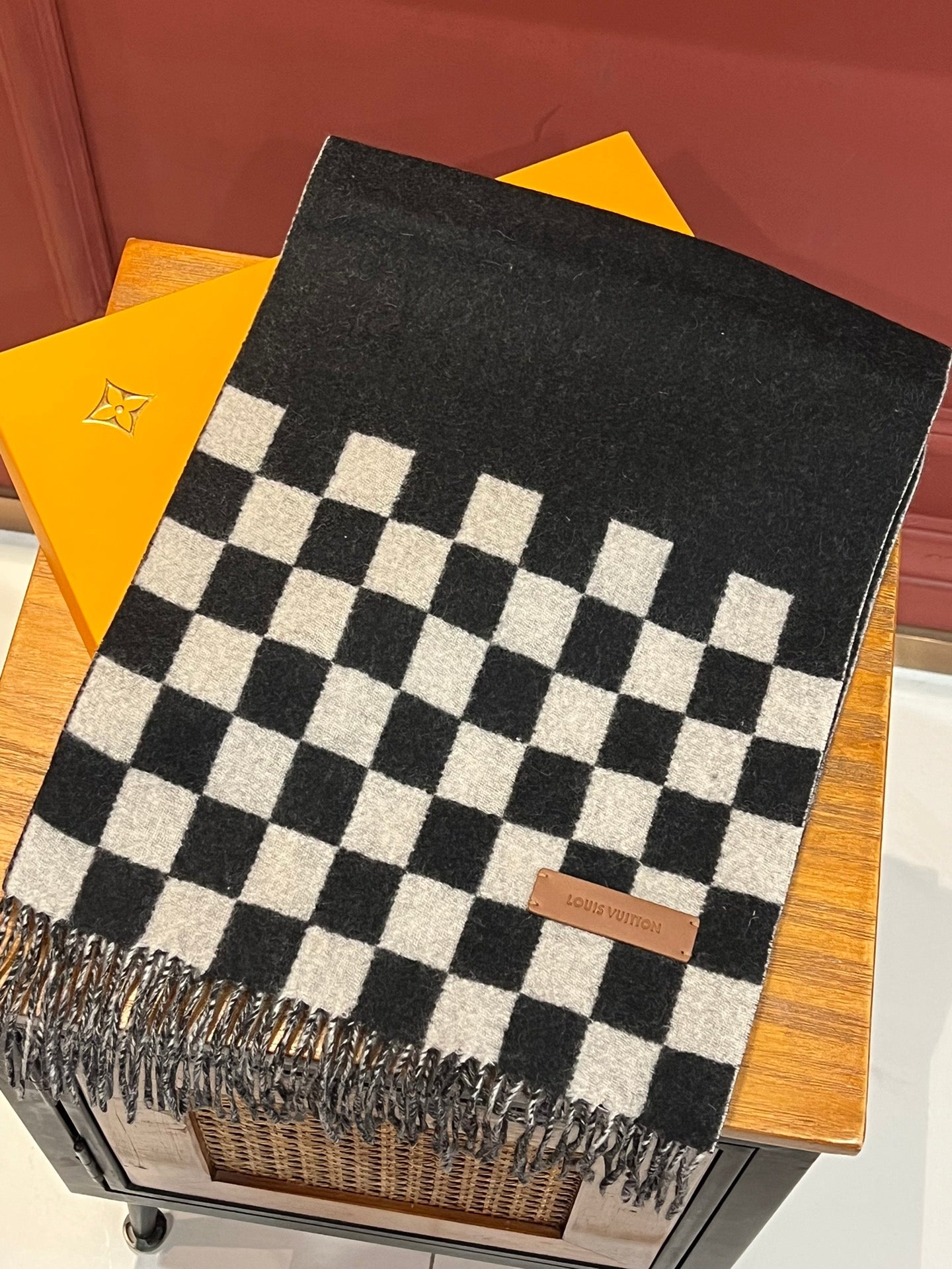 DAMIER SCARF 180 CM IN BLACK MIX WHITE CASHMERE 388315 mysite