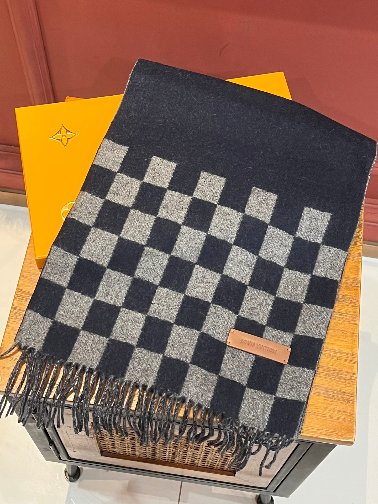 DAMIER SCARF 180 CM IN MIDNIGHT BLUE MIX GRAY CASHMERE 388316 mysite