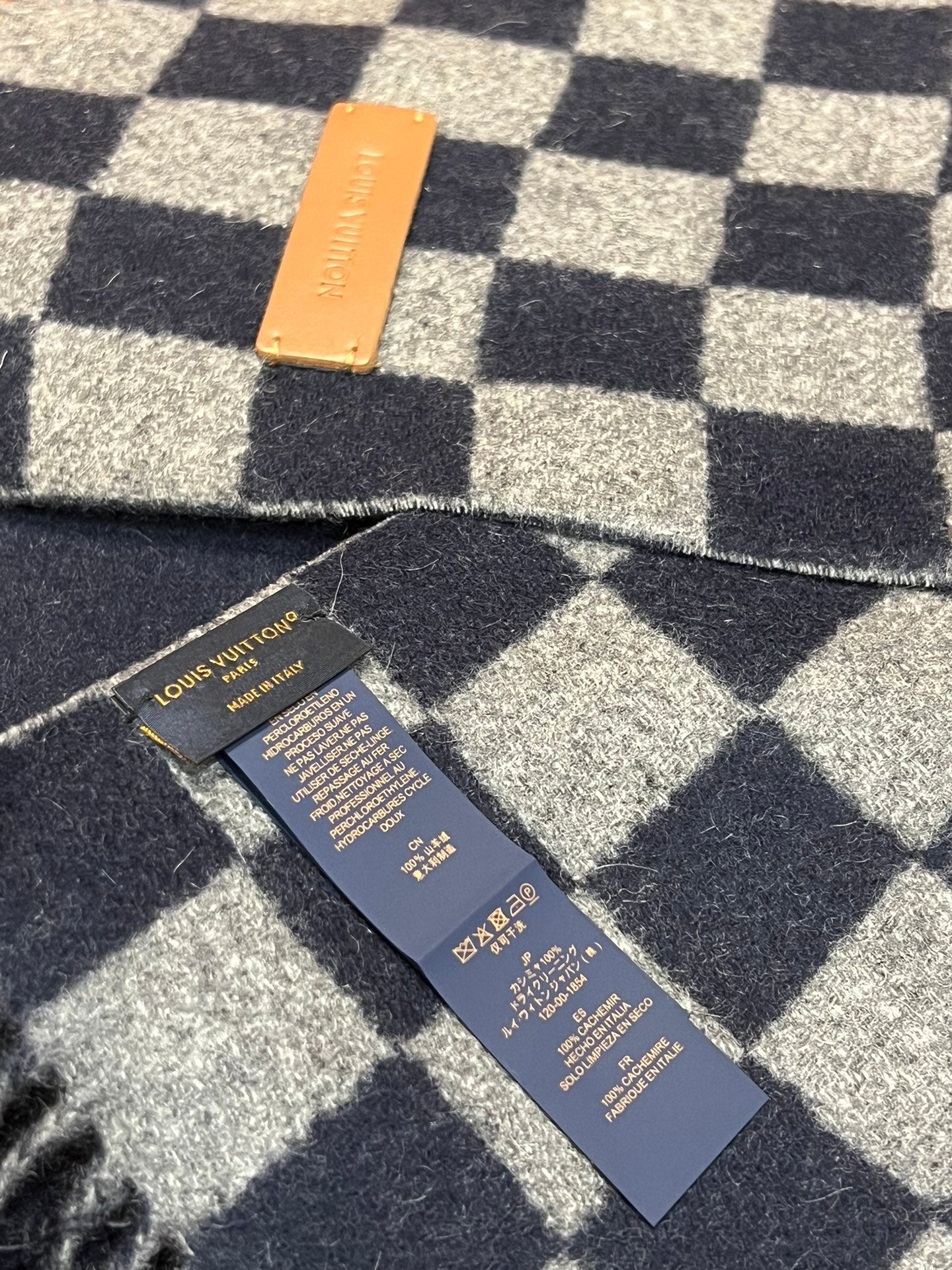 DAMIER SCARF 180 CM IN MIDNIGHT BLUE MIX GRAY CASHMERE 388316 mysite