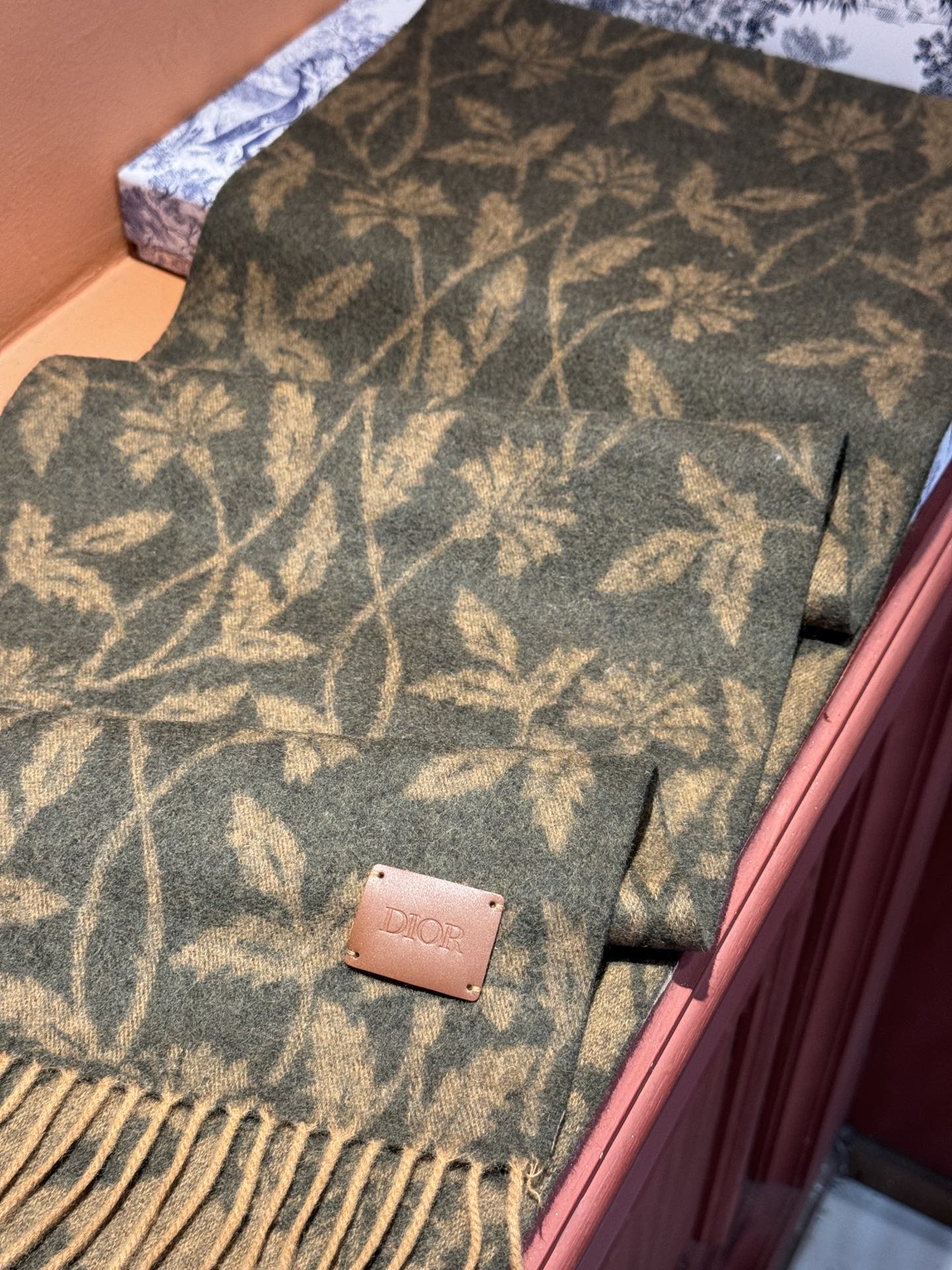 SCARF 180 CM IN OLIVE GREEN MONOGRAM CASHMERE 394642 mysite