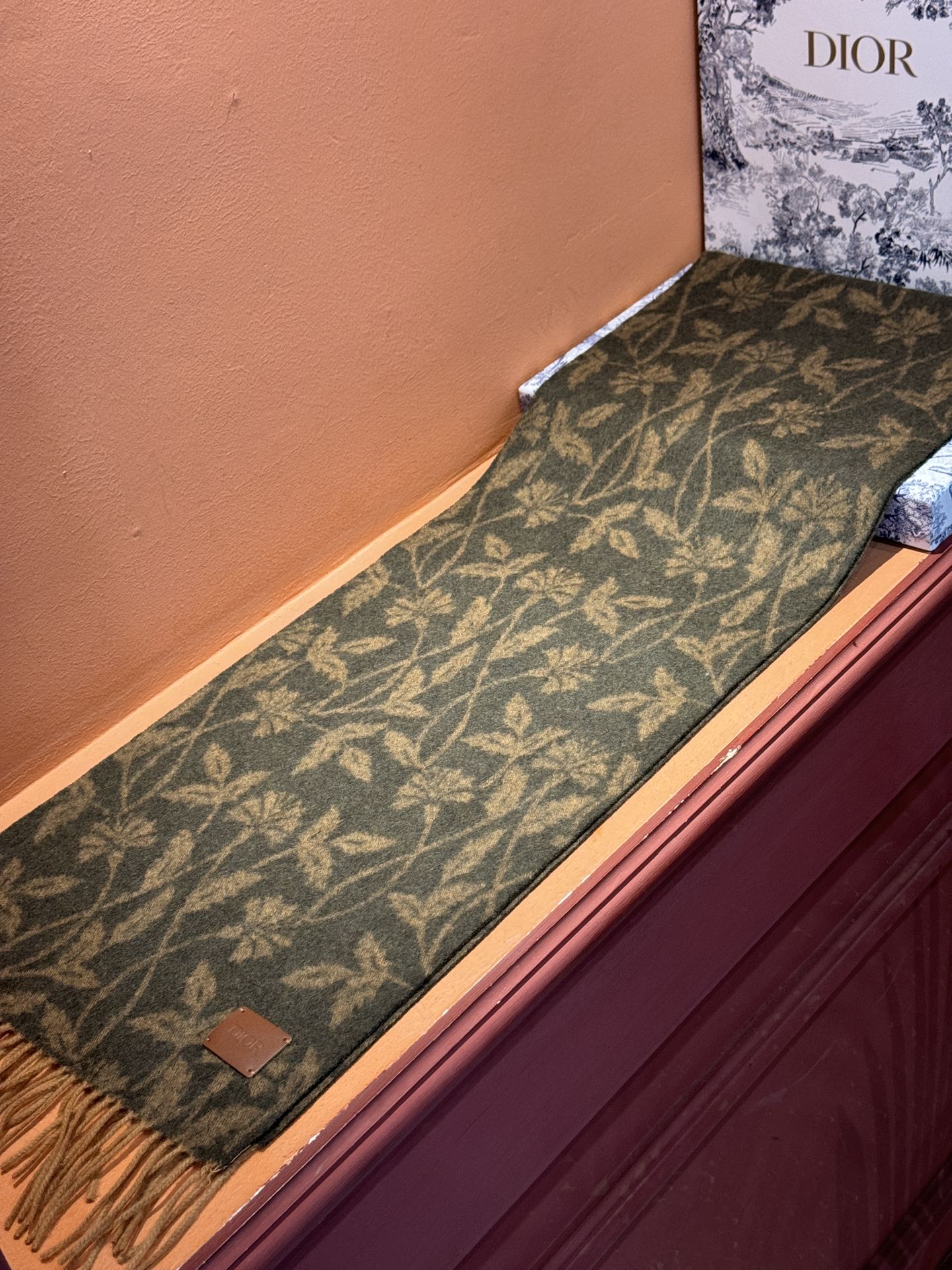 SCARF 180 CM IN OLIVE GREEN MONOGRAM CASHMERE 394642 mysite