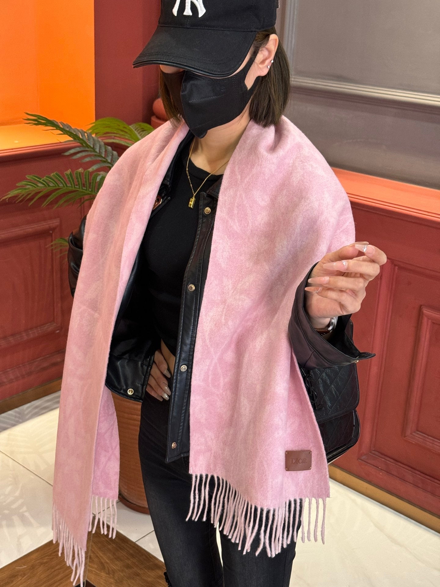 SCARF 180 CM IN BABY PINK MONOGRAM CASHMERE 394643 mysite