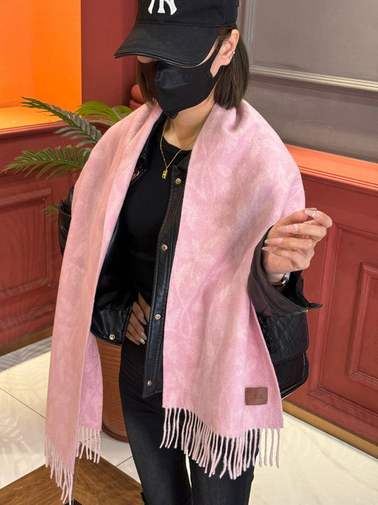 SCARF 180 CM IN BABY PINK MONOGRAM CASHMERE 394643 mysite