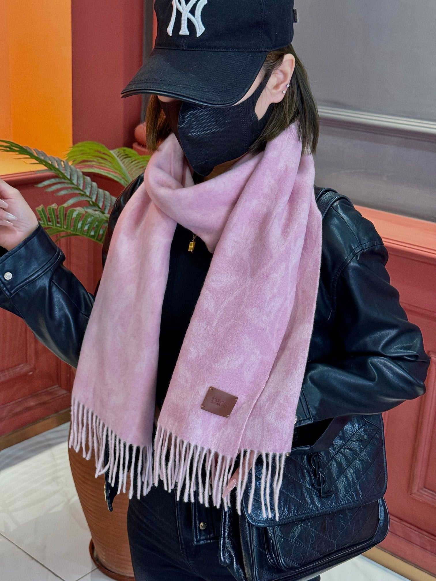 SCARF 180 CM IN BABY PINK MONOGRAM CASHMERE 394643 mysite