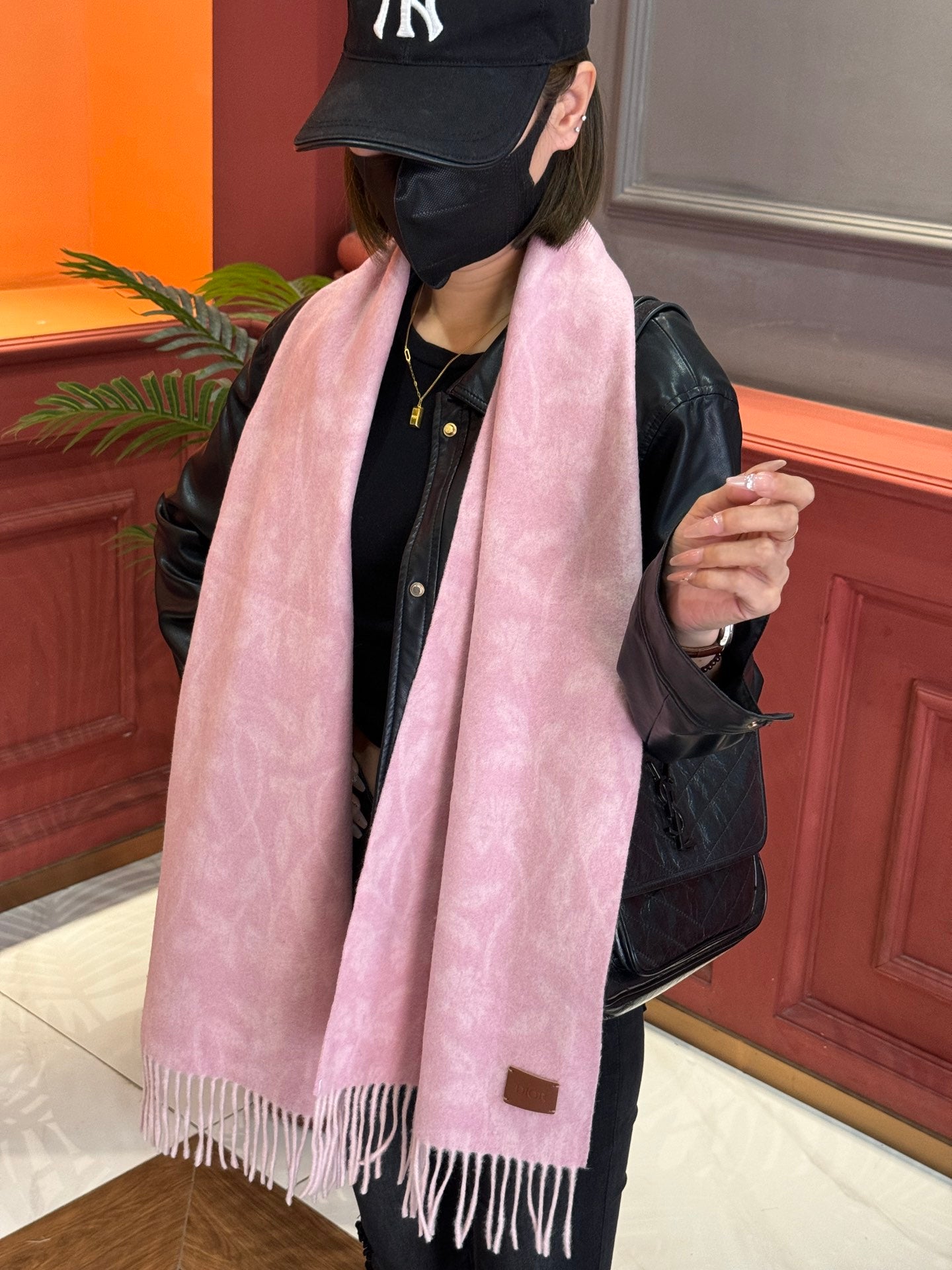 SCARF 180 CM IN BABY PINK MONOGRAM CASHMERE 394643 mysite