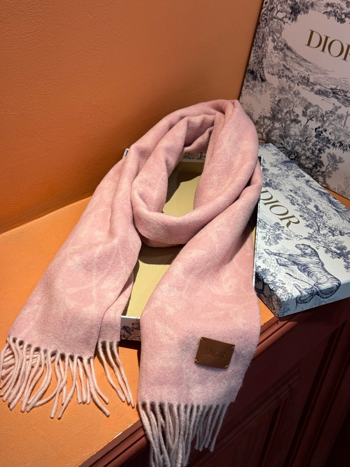 SCARF 180 CM IN BABY PINK MONOGRAM CASHMERE 394643 mysite