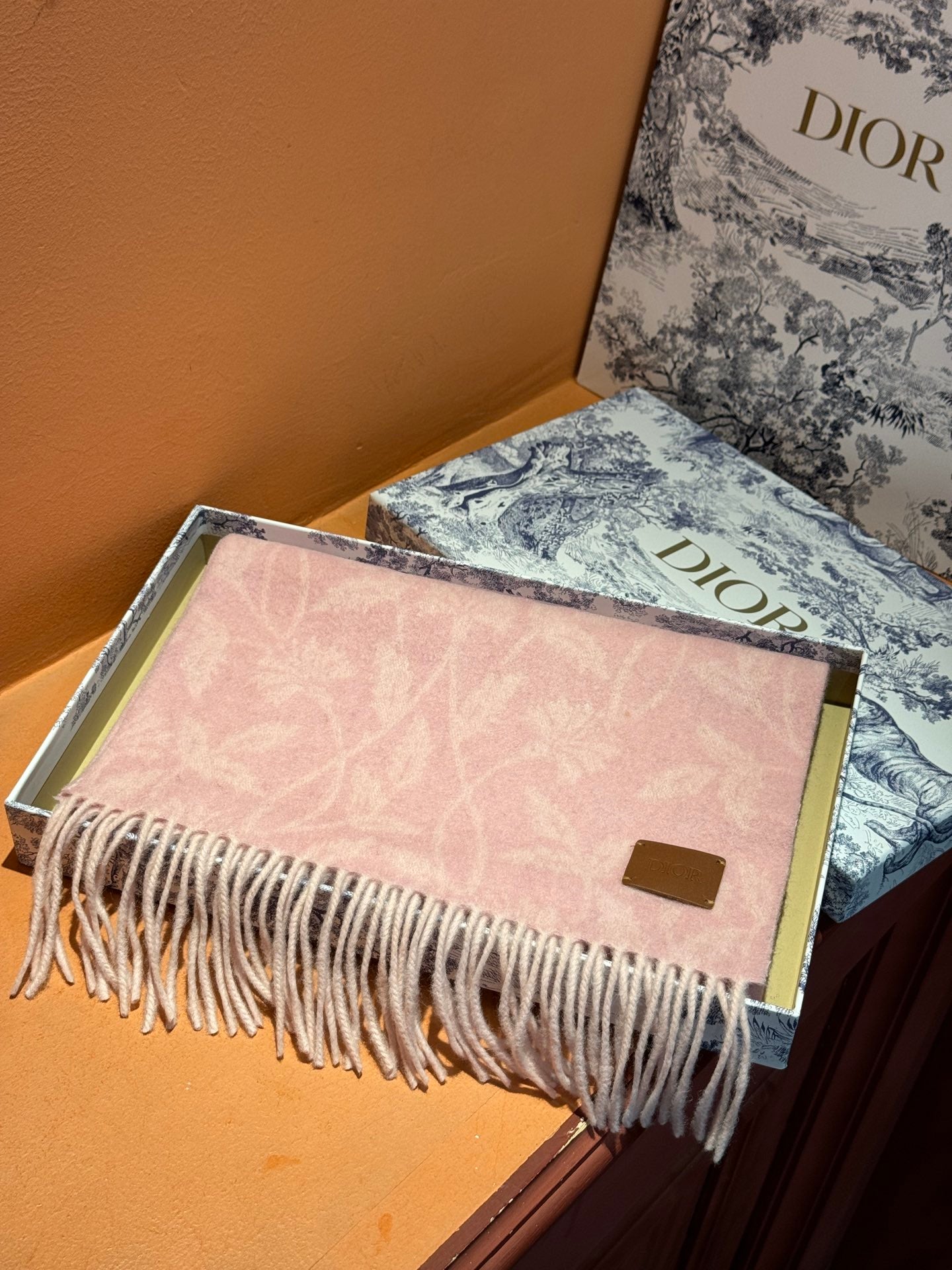 SCARF 180 CM IN BABY PINK MONOGRAM CASHMERE 394643 mysite