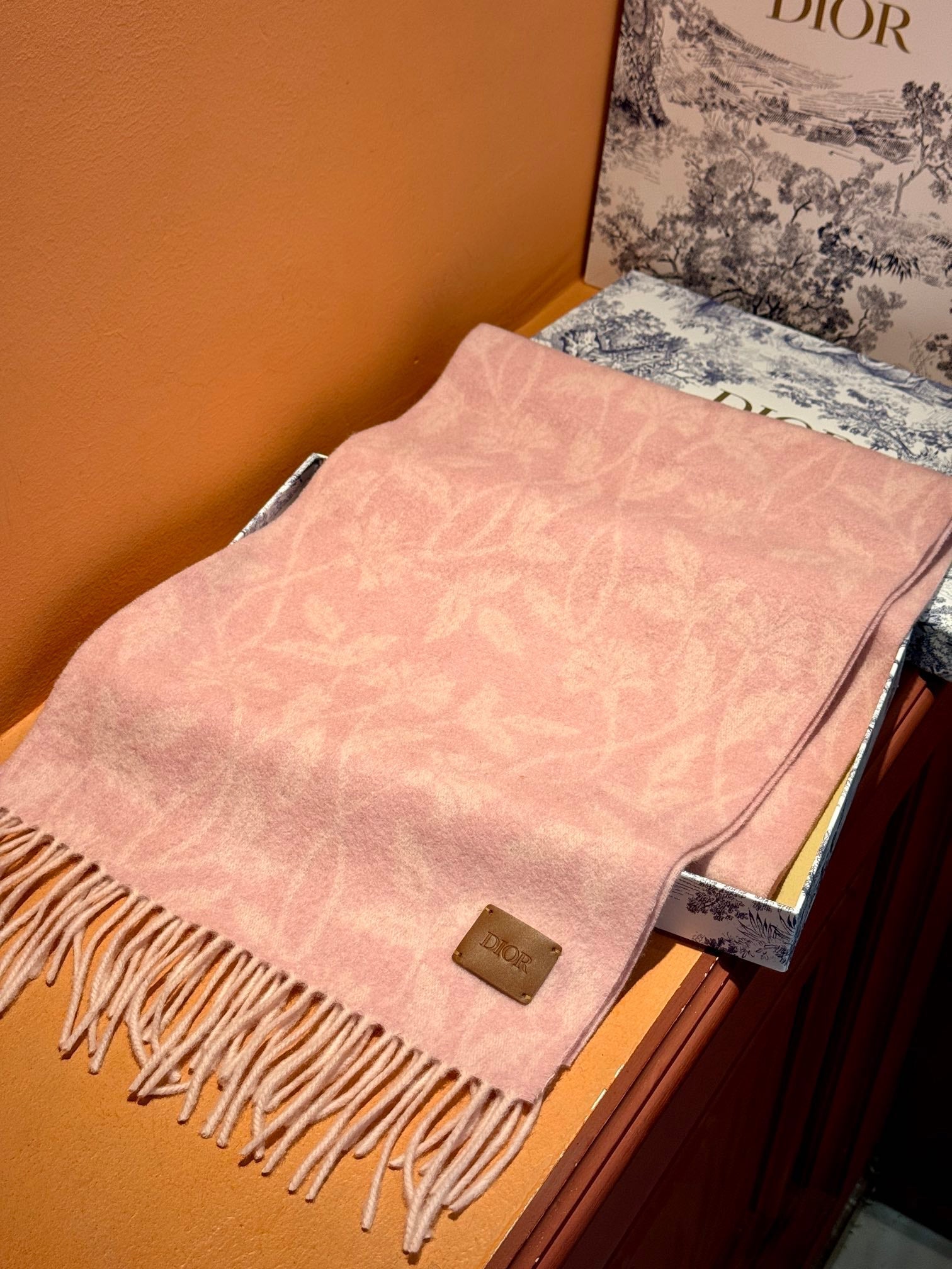 SCARF 180 CM IN BABY PINK MONOGRAM CASHMERE 394643 mysite