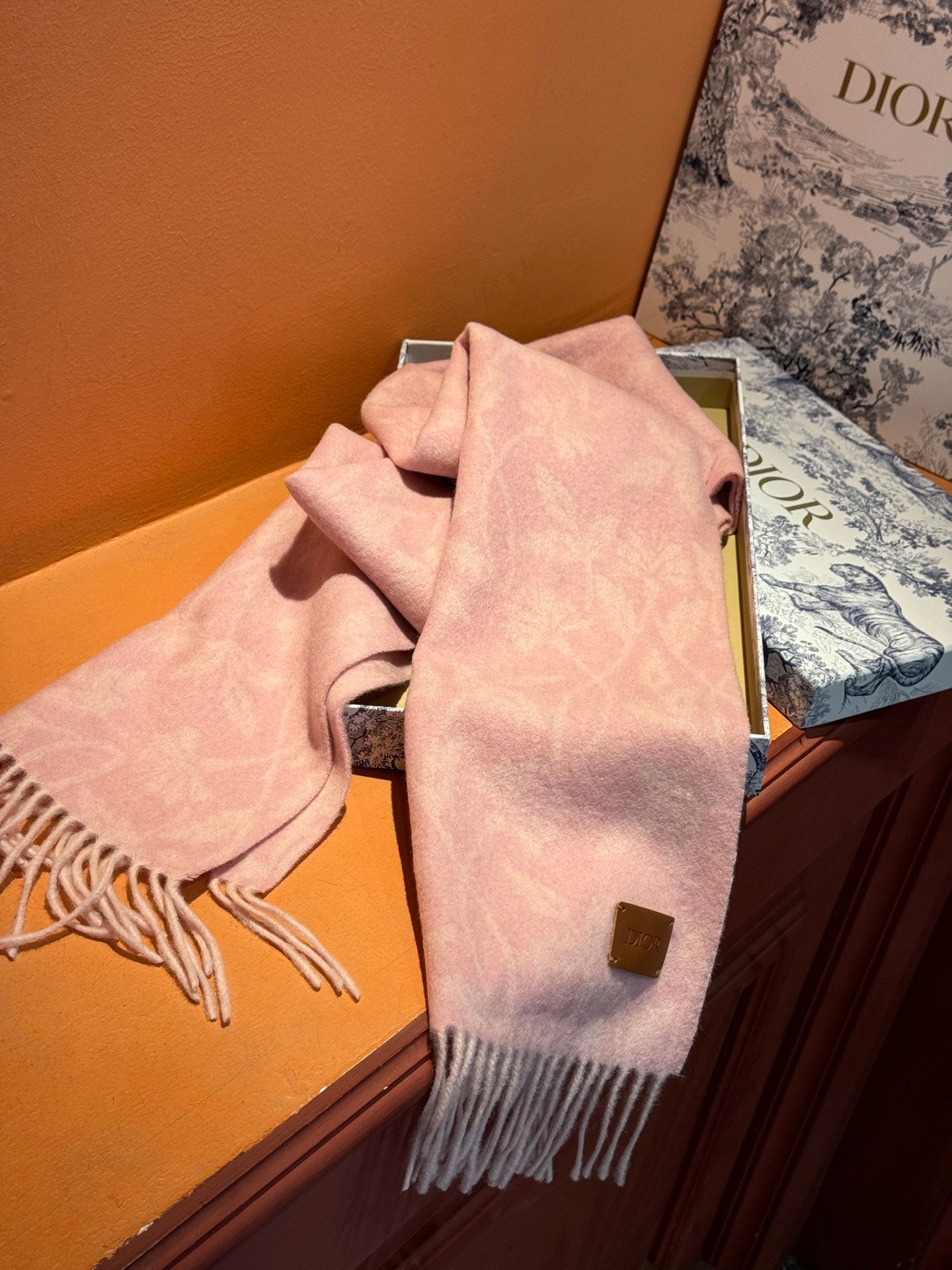 SCARF 180 CM IN BABY PINK MONOGRAM CASHMERE 394643 mysite