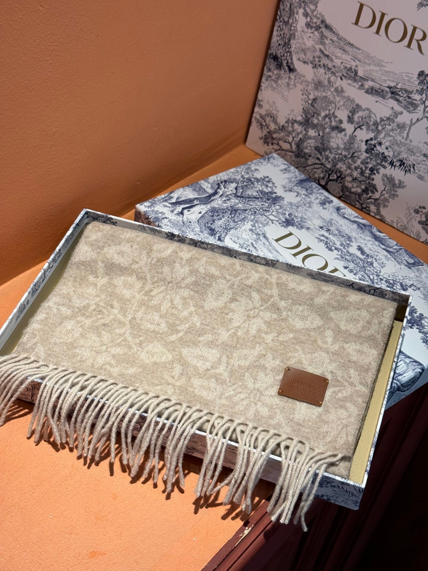 SCARF 180 CM IN ECRU TAN MONOGRAM CASHMERE 394644 mysite