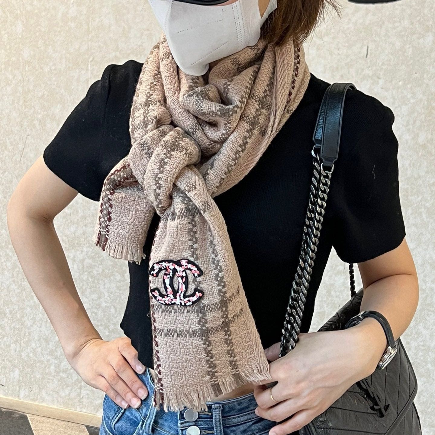 SCARF 190 CM IN CIDER BROWN CASHMERE 396471 mysite