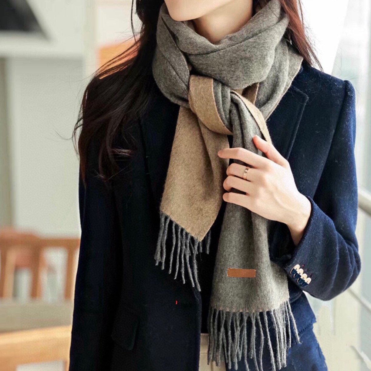 SCARF 180 CM IN MOUSE GRAY CASHMERE 396479 mysite