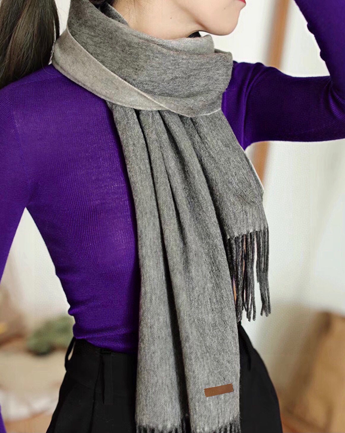 SCARF 180 CM IN DARK GRAY CASHMERE 396480 mysite
