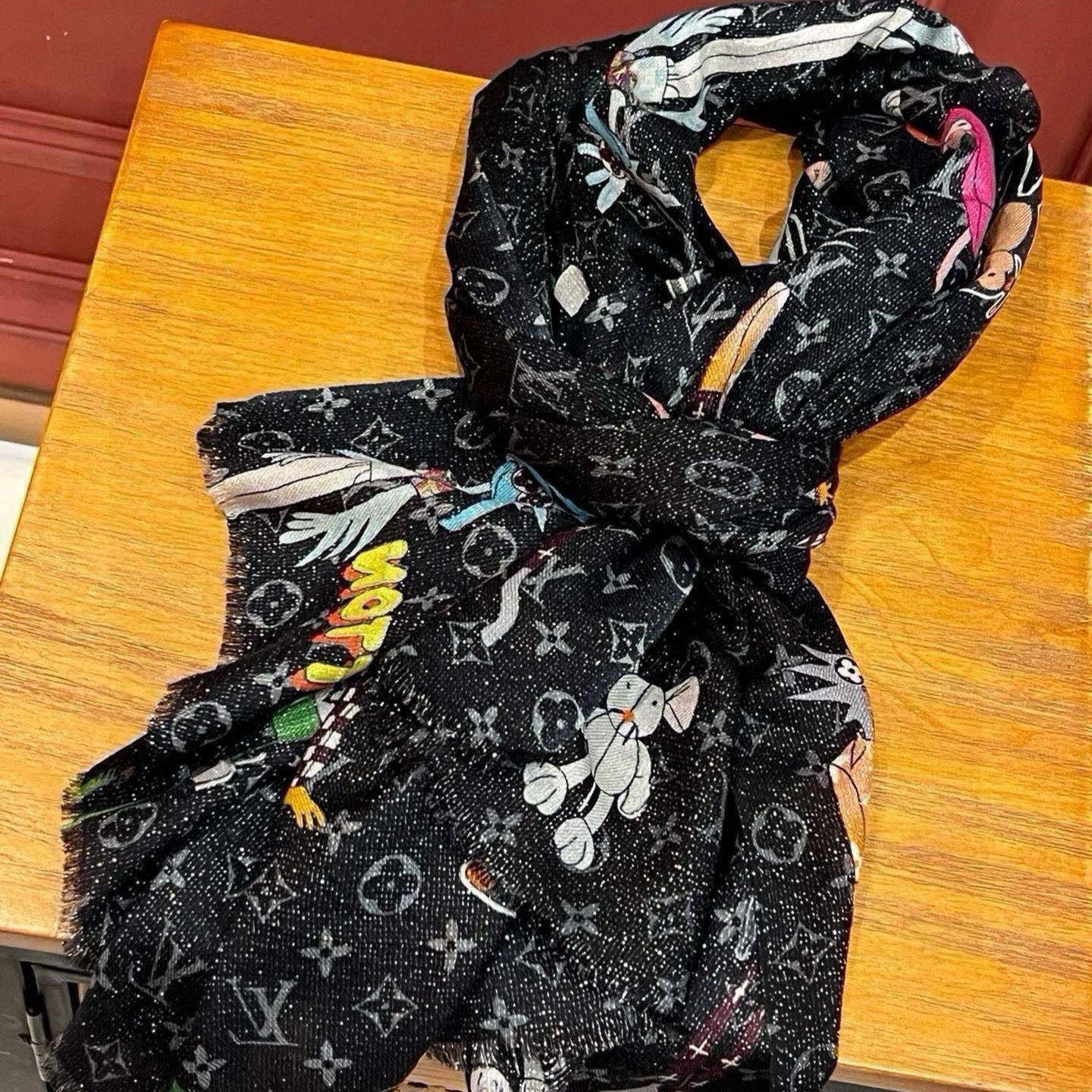 LONG SCARF 200 CM IN BLACK MONOGRAM CASHMERE 396507 mysite