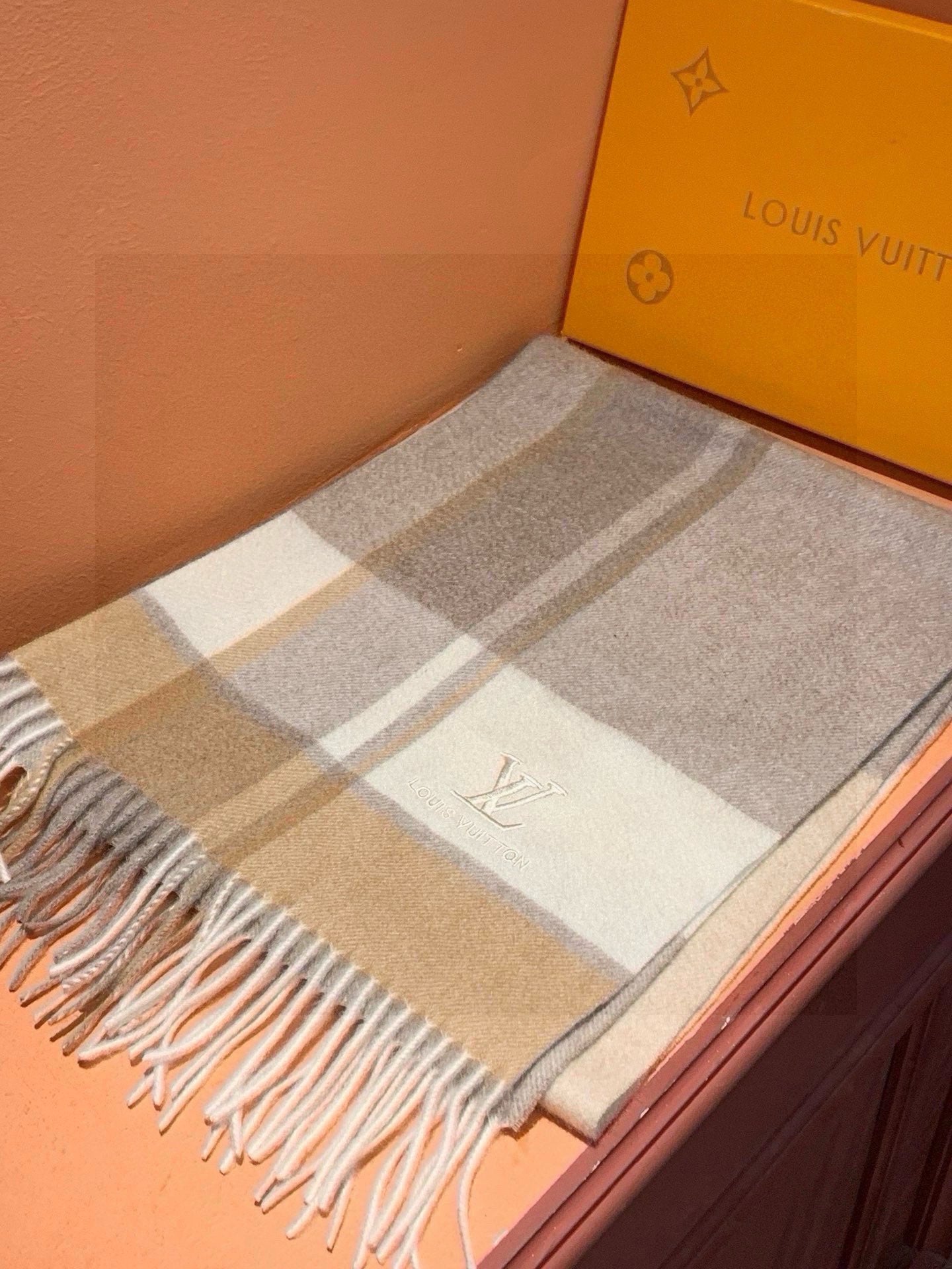 SCARF 180 CM IN KHAKI BROWN MIX WHITE CASHMERE 399872 mysite