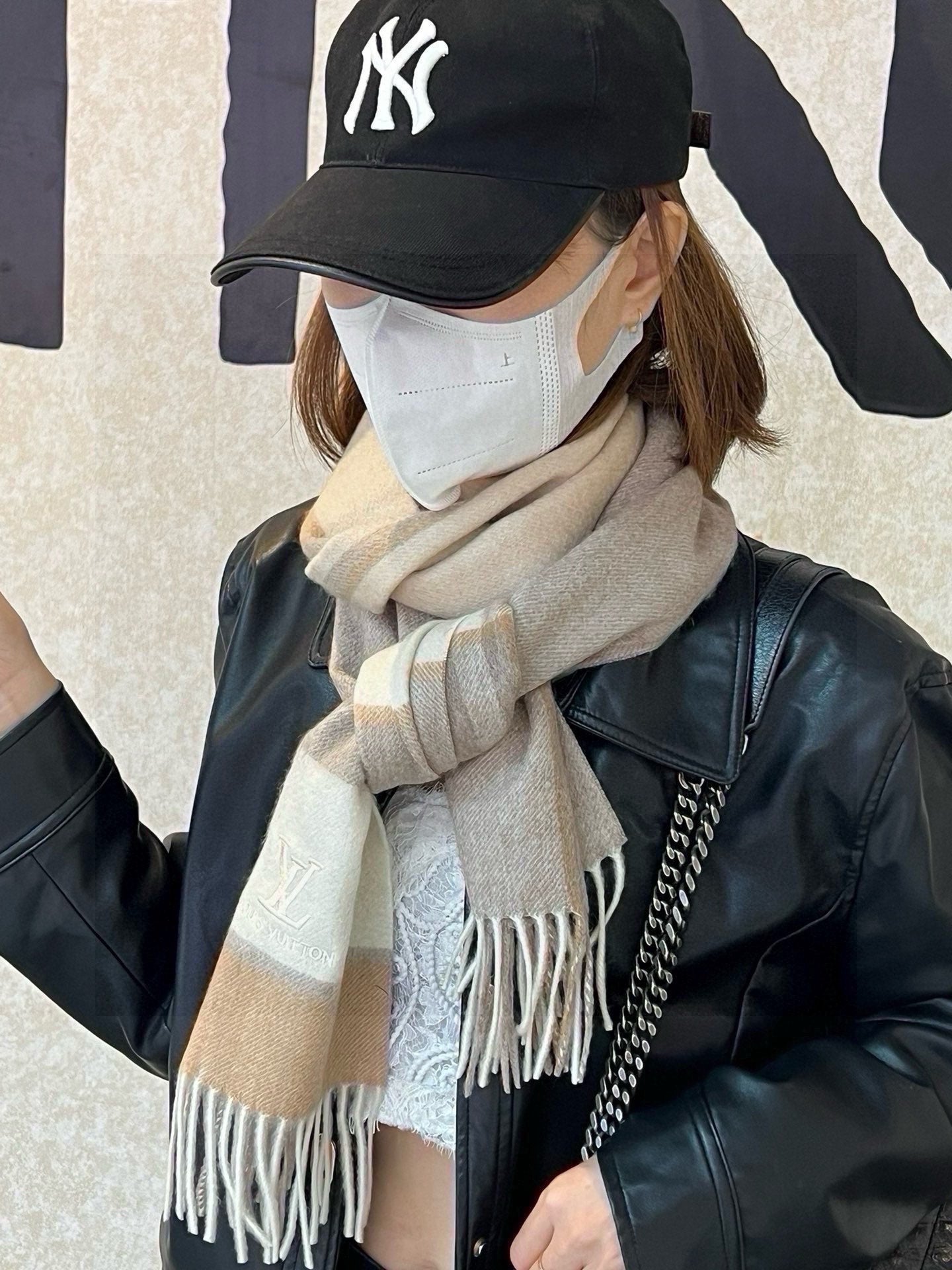 SCARF 180 CM IN KHAKI BROWN MIX WHITE CASHMERE 399872 mysite