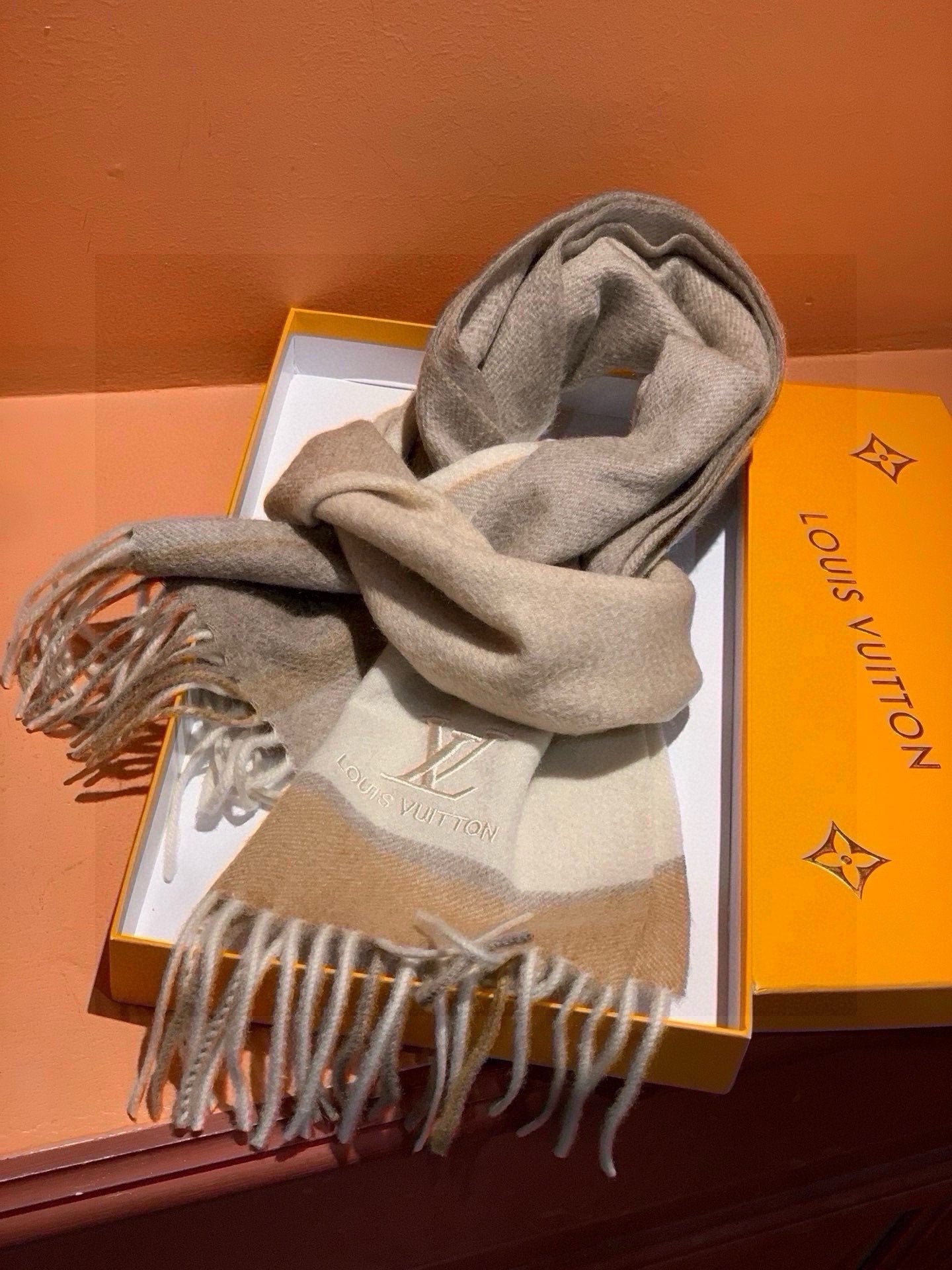 SCARF 180 CM IN KHAKI BROWN MIX WHITE CASHMERE 399872 mysite