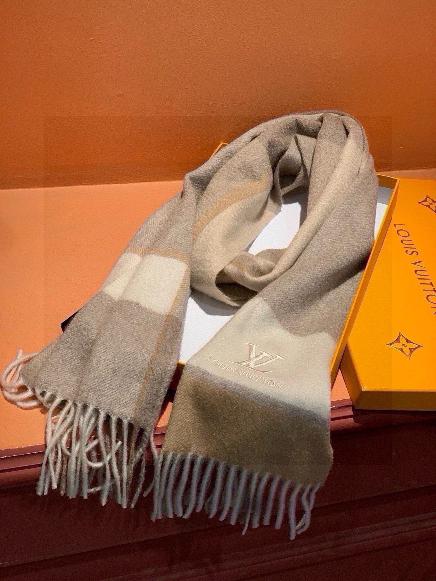 SCARF 180 CM IN KHAKI BROWN MIX WHITE CASHMERE 399872 mysite