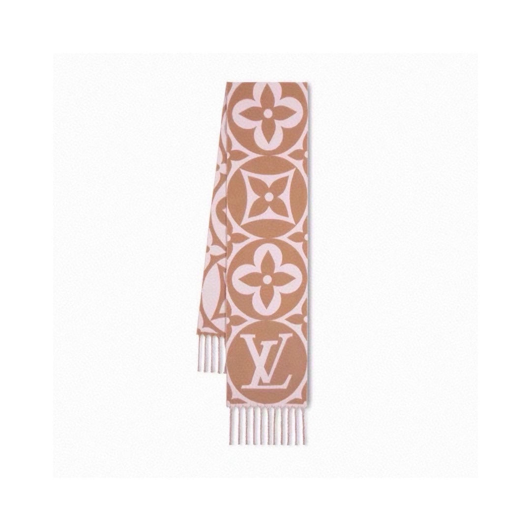 MEDALLION SCARF 235 CM IN PEANUT BROWN MIX WHITE WOOL 399899 mysite
