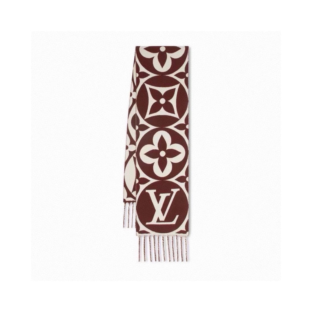 MEDALLION SCARF 235 CM IN CHOCOLATE BROWN MIX WHITE WOOL 399900 mysite