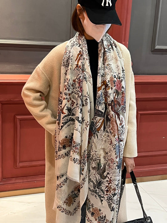 SCARF 200 CM IN WHITE MIX COLORFUL CASHMERE 413823 mysite