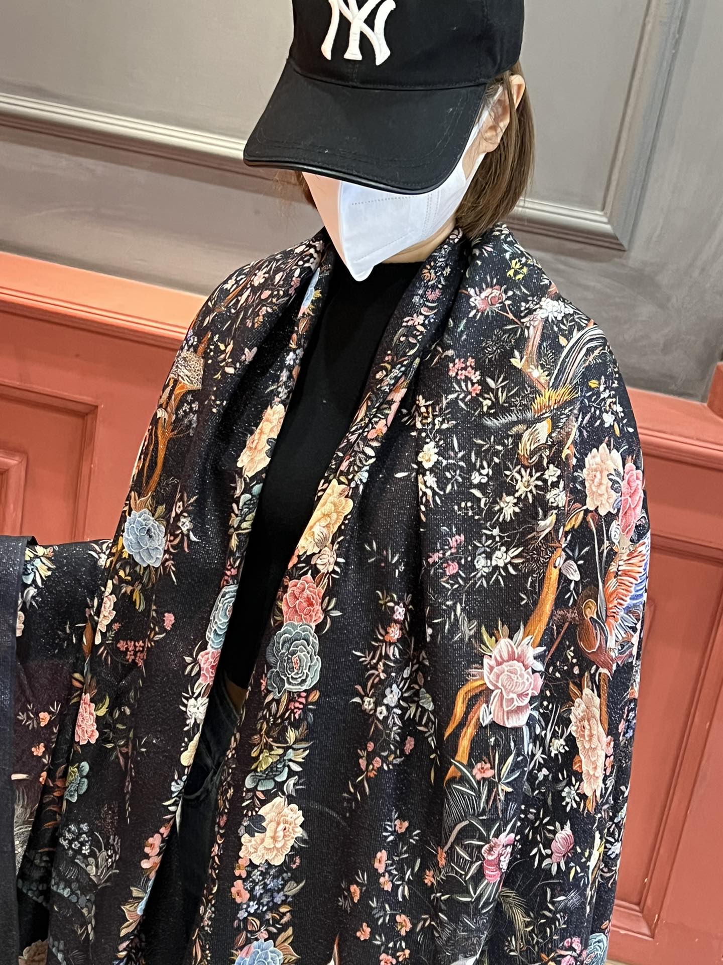 SCARF 200 CM IN BLACK MIX COLORFUL CASHMERE 413824 mysite