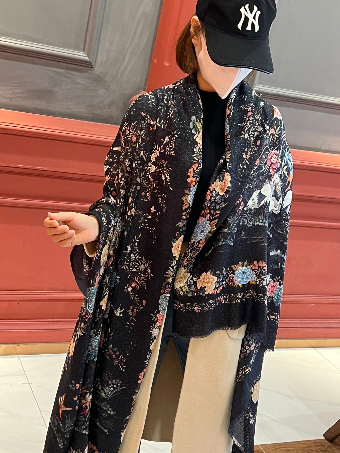 SCARF 200 CM IN BLACK MIX COLORFUL CASHMERE 413824 mysite