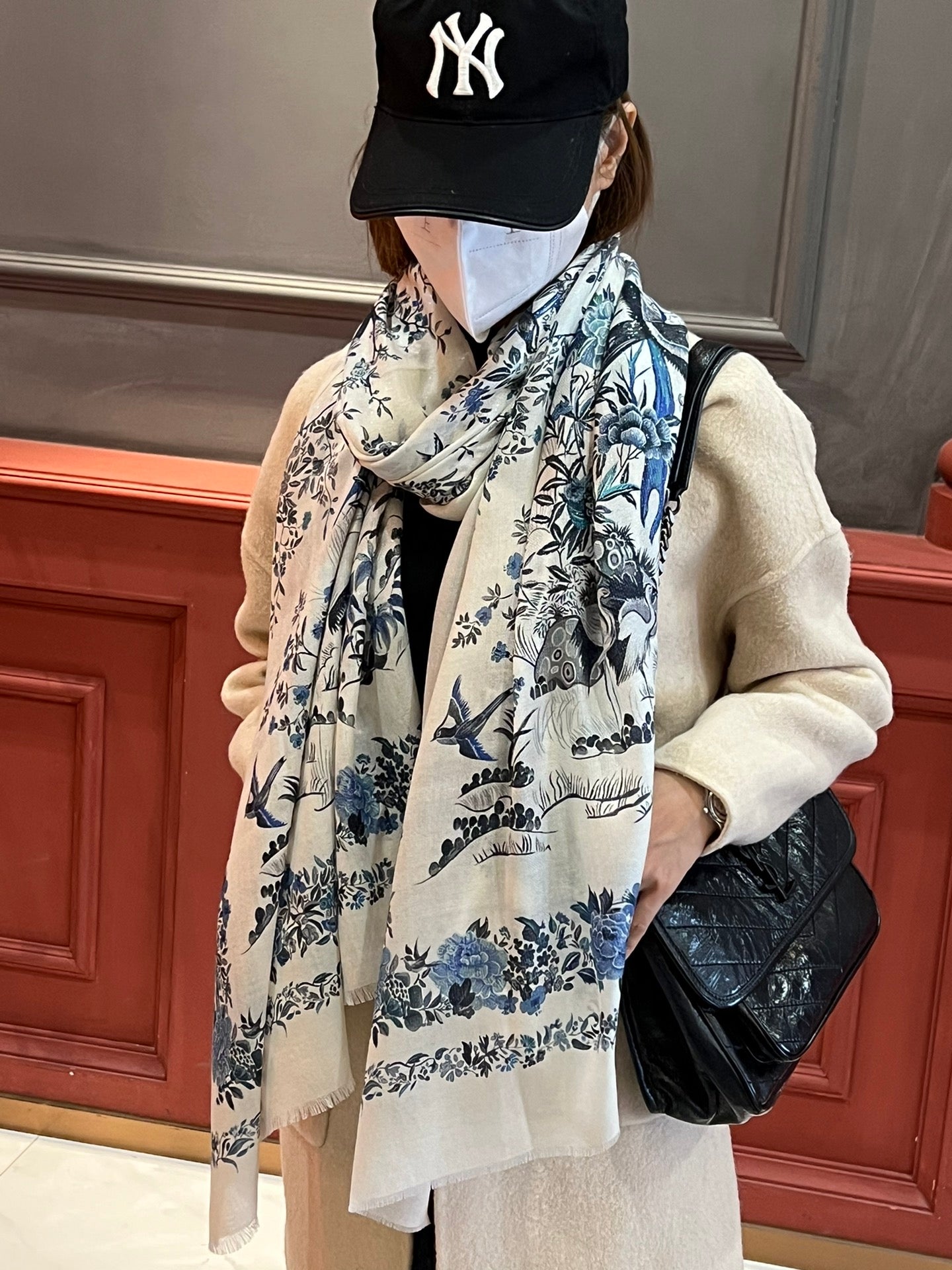 SCARF 200 CM IN WHITE MIX BLUE CASHMERE 413825 mysite