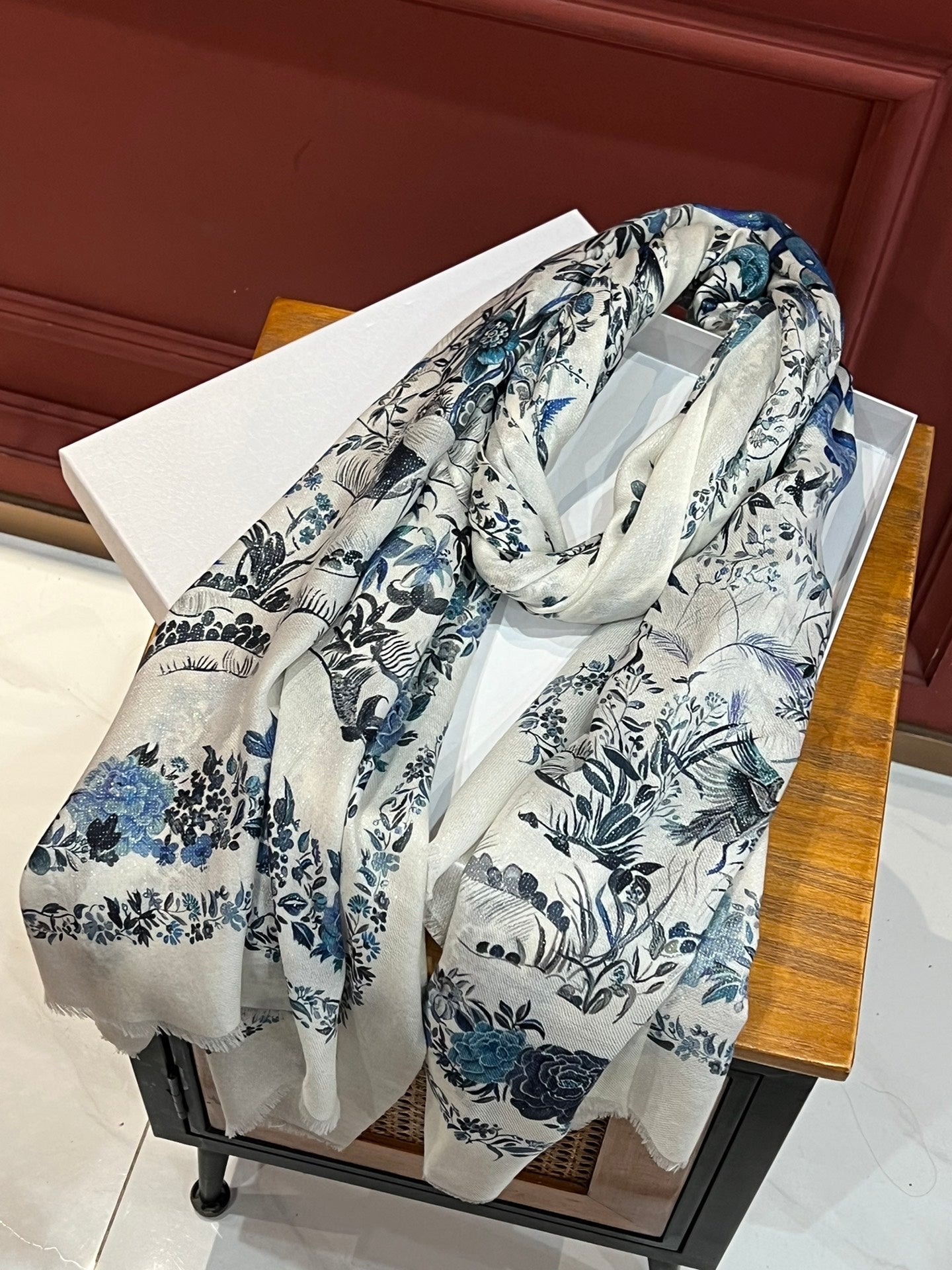 SCARF 200 CM IN WHITE MIX BLUE CASHMERE 413825 mysite