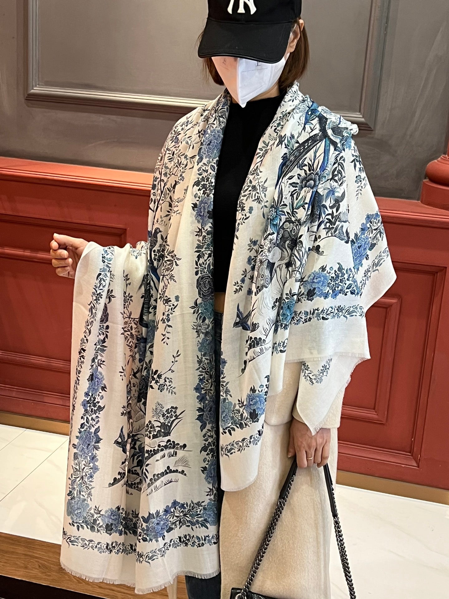 SCARF 200 CM IN WHITE MIX BLUE CASHMERE 413825 mysite