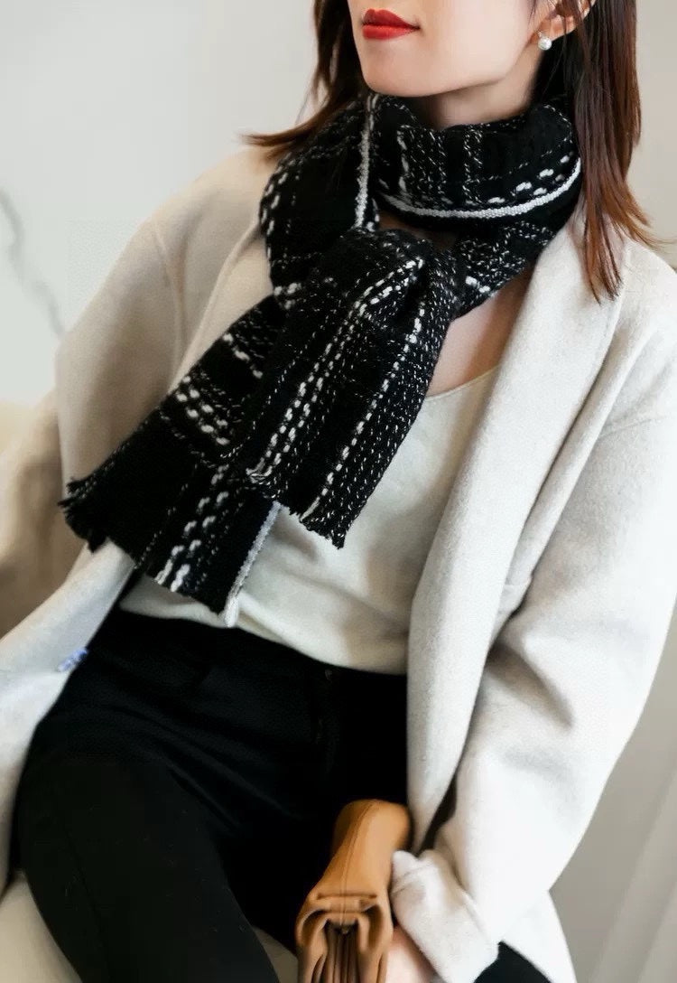 CC Scarf 200 CM In Black With White Stripes Cashmere 415342 mysite
