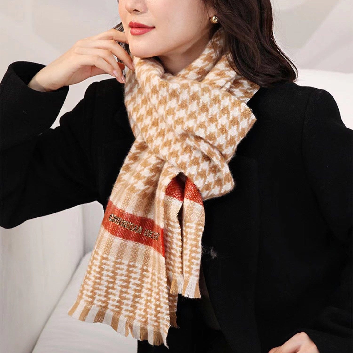 SCARF 190 CM IN PEANUT BROWN MIX WHITE CASHMERE 416802 mysite